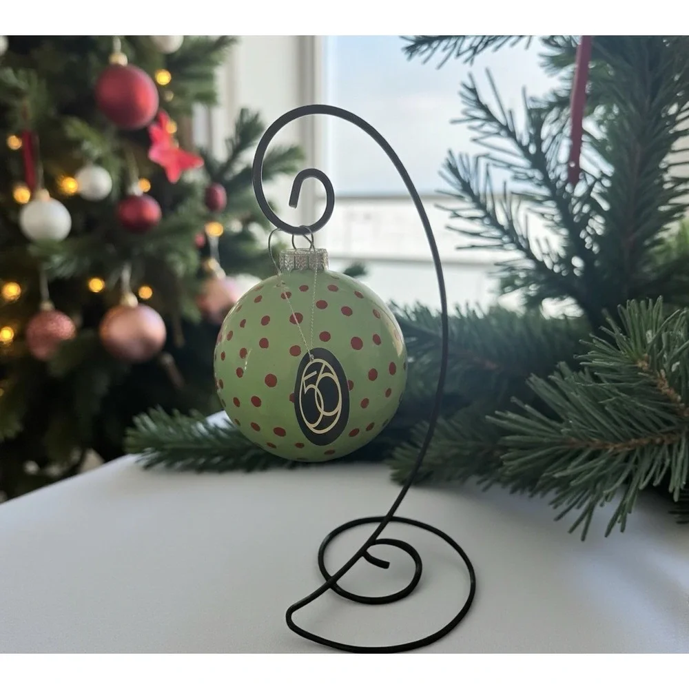 Dept‎ 56 Glass Ornament & Stand Candy Canes Polka Dots Christmas Red White Green